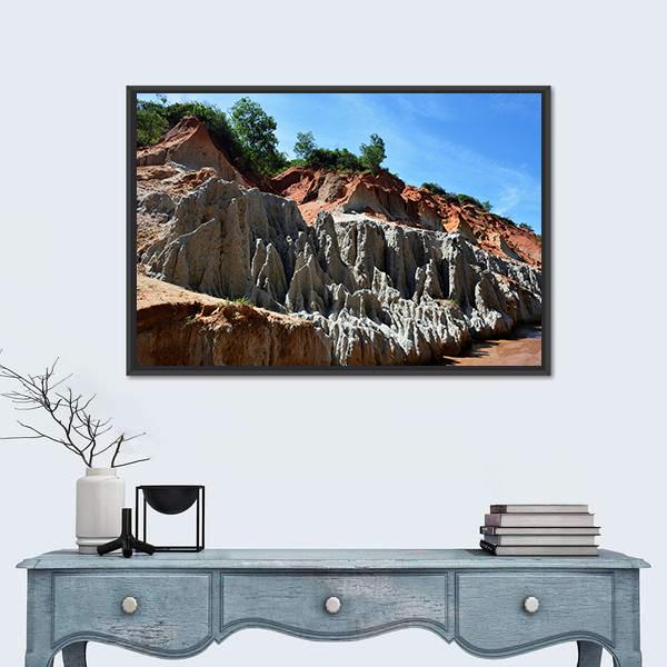 Red Canyon In Vietnam Canvas Wall Art-1 Piece-Floating Frame-24" x 16"-Tiaracle