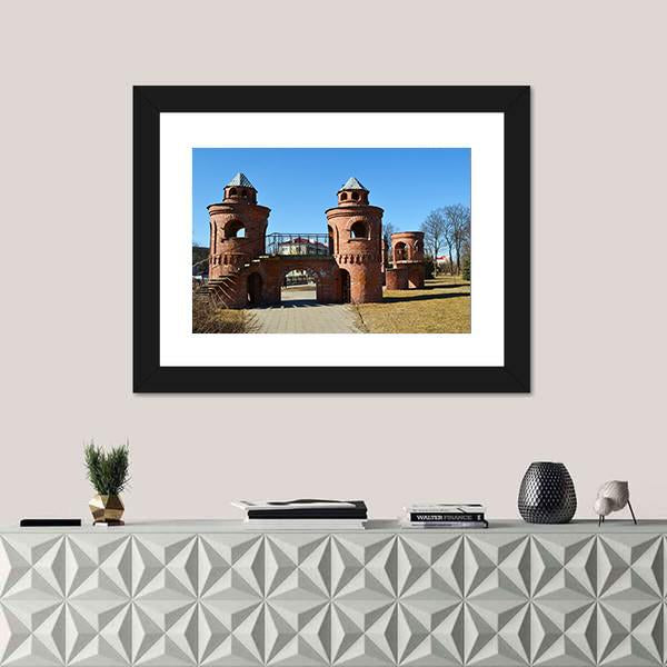 Red Children's Castle In Pinsk Belarus Canvas Wall Art-1 Piece-Framed Print-20" x 16"-Tiaracle
