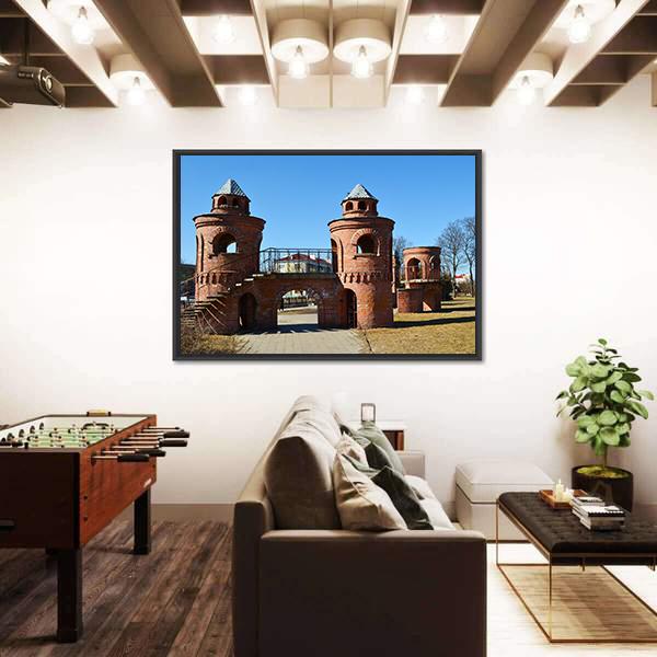 Red Children's Castle In Pinsk Belarus Canvas Wall Art-3 Horizontal-Gallery Wrap-25" x 16"-Tiaracle