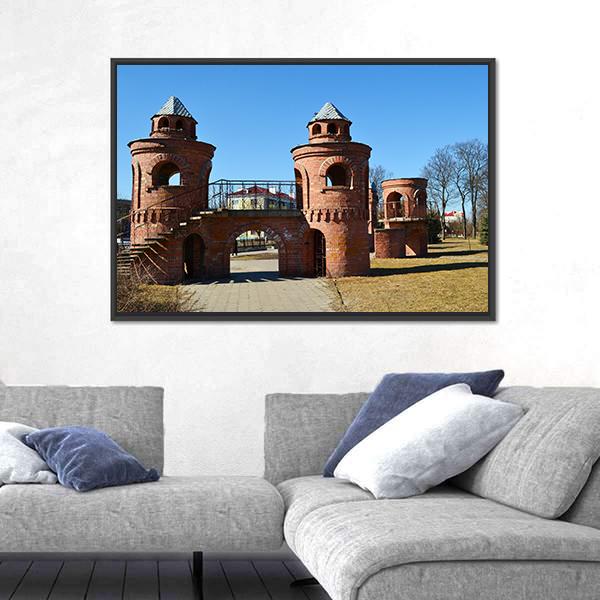 Red Children's Castle In Pinsk Belarus Canvas Wall Art-3 Horizontal-Gallery Wrap-25" x 16"-Tiaracle