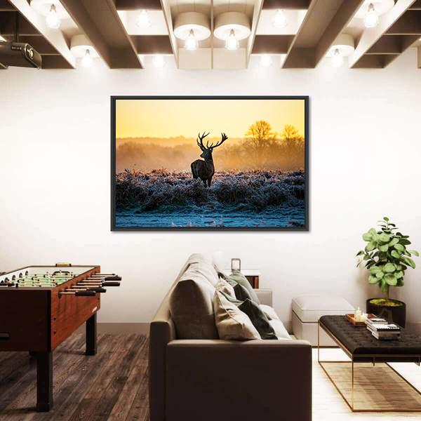 Red Deer in Morning Sun Canvas Wall Art-5 Horizontal-Gallery Wrap-22" x 12"-Tiaracle