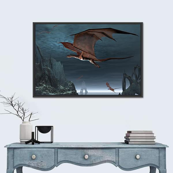 Red Dragons Flying Canvas Wall Art-1 Piece-Floating Frame-24" x 16"-Tiaracle