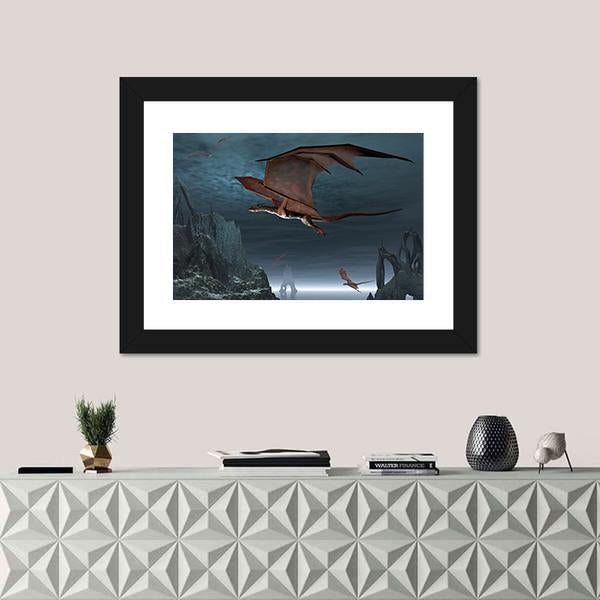 Red Dragons Flying Canvas Wall Art-1 Piece-Framed Print-20" x 16"-Tiaracle