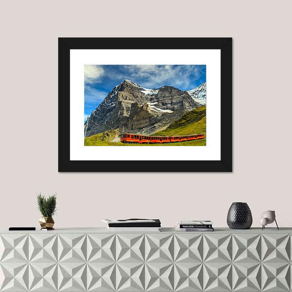 Red Electric Train Switzerland Canvas Wall Art-1 Piece-Framed Print-20" x 16"-Tiaracle