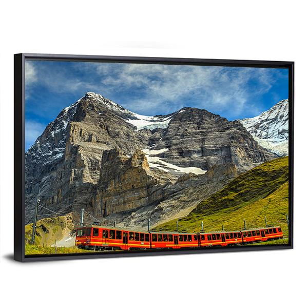 Red Electric Train Switzerland Canvas Wall Art-3 Horizontal-Gallery Wrap-25" x 16"-Tiaracle