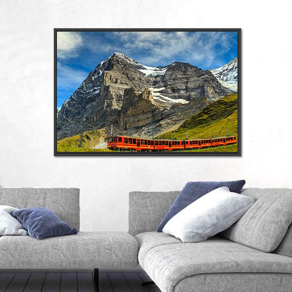 Red Electric Train Switzerland Canvas Wall Art-3 Horizontal-Gallery Wrap-25" x 16"-Tiaracle
