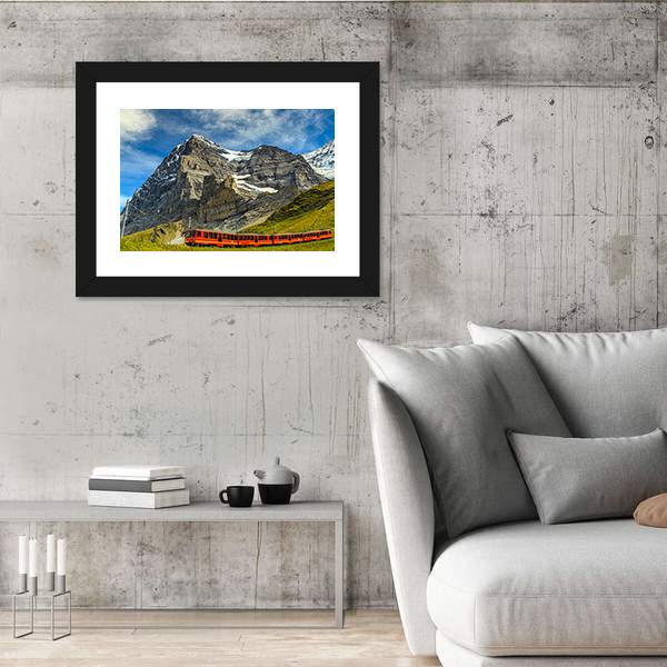 Red Electric Train Switzerland Canvas Wall Art-3 Horizontal-Gallery Wrap-25" x 16"-Tiaracle