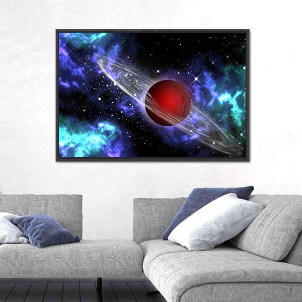 Red Gas Planet In The Orion Canvas Wall Art-5 Horizontal-Gallery Wrap-22" x 12"-Tiaracle