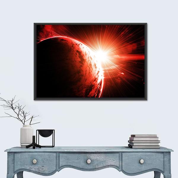 Red Gasy Planet With Its Star Canvas Wall Art-1 Piece-Floating Frame-24" x 16"-Tiaracle