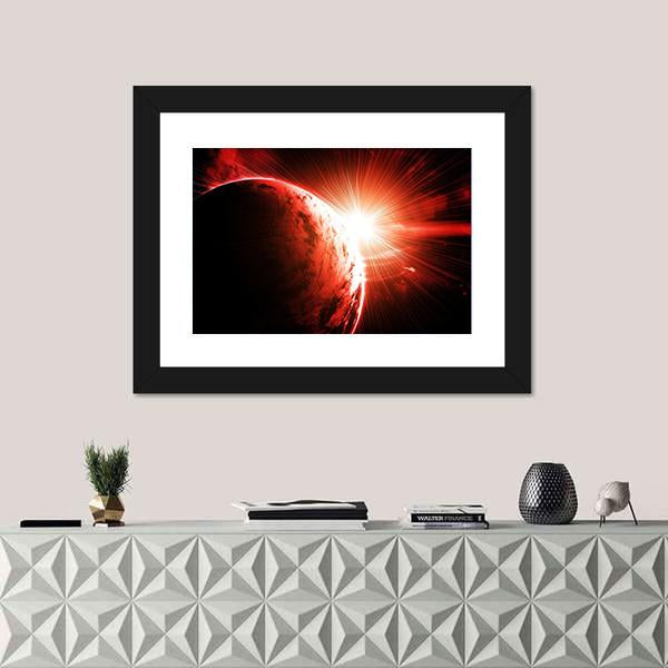 Red Gasy Planet With Its Star Canvas Wall Art-1 Piece-Framed Print-20" x 16"-Tiaracle