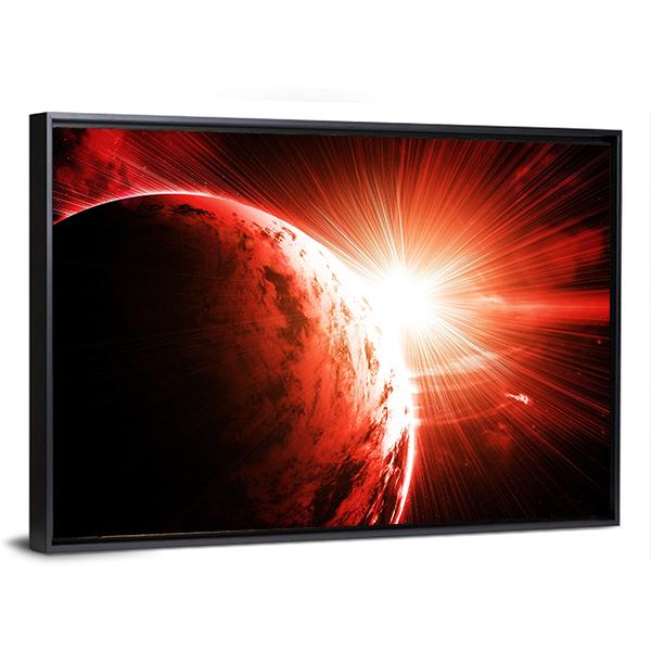 Red Gasy Planet With Its Star Canvas Wall Art-3 Horizontal-Gallery Wrap-25" x 16"-Tiaracle