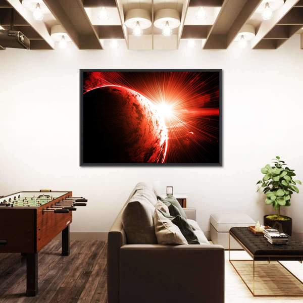Red Gasy Planet With Its Star Canvas Wall Art-3 Horizontal-Gallery Wrap-25" x 16"-Tiaracle