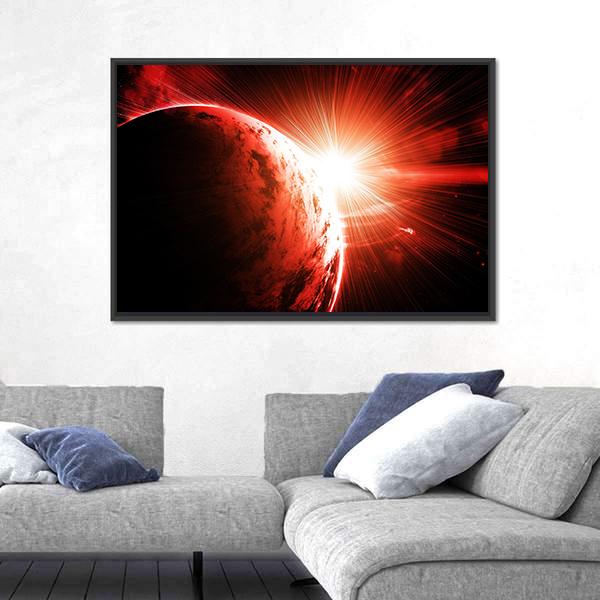 Red Gasy Planet With Its Star Canvas Wall Art-3 Horizontal-Gallery Wrap-25" x 16"-Tiaracle
