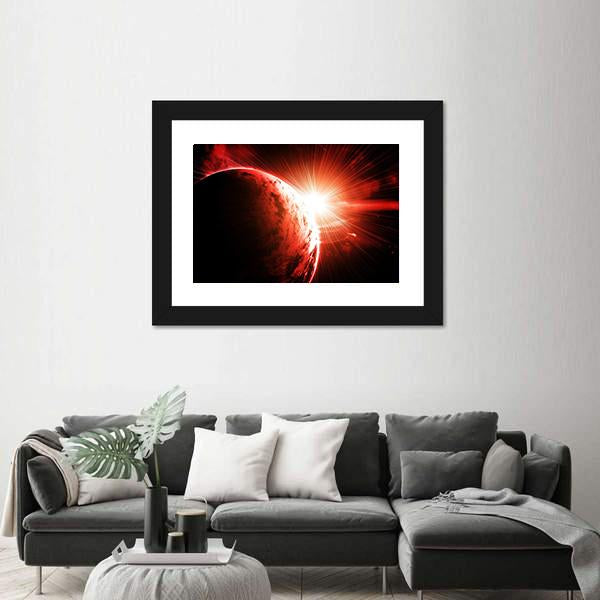 Red Gasy Planet With Its Star Canvas Wall Art-3 Horizontal-Gallery Wrap-25" x 16"-Tiaracle