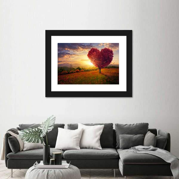 Red Heart Shaped Tree At Sunset Canvas Wall Art-5 Horizontal-Gallery Wrap-22" x 12"-Tiaracle