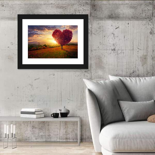 Red Heart Shaped Tree At Sunset Canvas Wall Art-5 Horizontal-Gallery Wrap-22" x 12"-Tiaracle