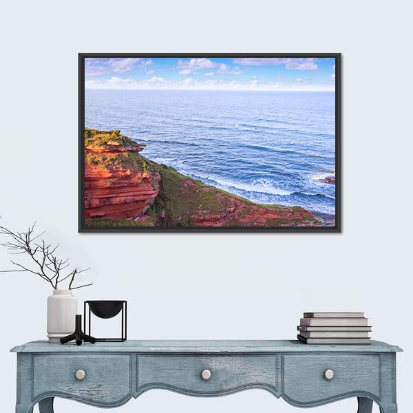 Red Layered Cliffs Of Scotland's Canvas Wall Art-1 Piece-Floating Frame-24" x 16"-Tiaracle