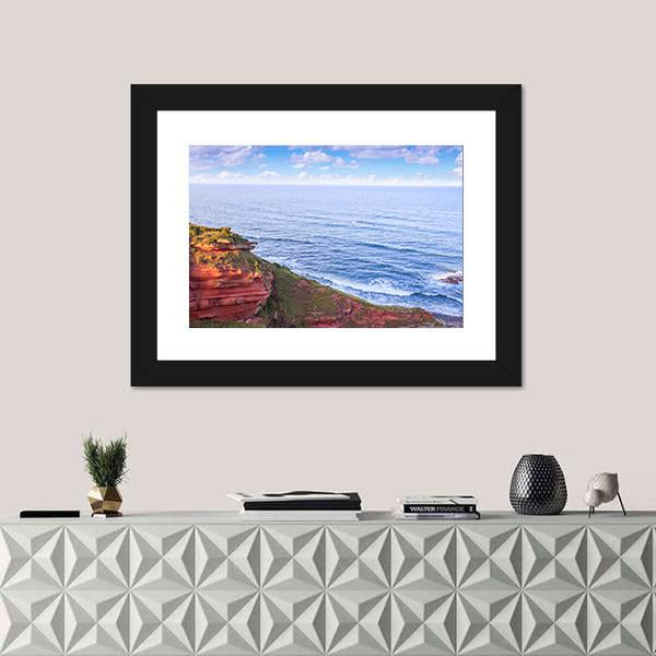 Red Layered Cliffs Of Scotland's Canvas Wall Art-1 Piece-Framed Print-20" x 16"-Tiaracle