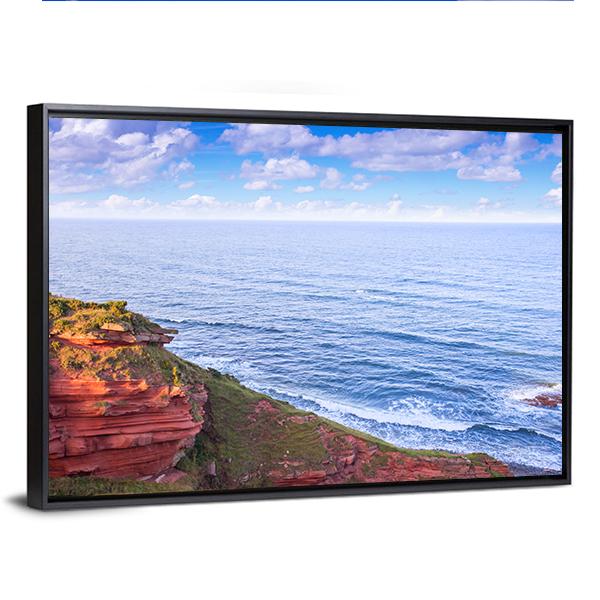 Red Layered Cliffs Of Scotland's Canvas Wall Art-3 Horizontal-Gallery Wrap-25" x 16"-Tiaracle