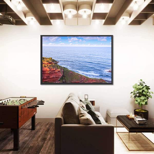 Red Layered Cliffs Of Scotland's Canvas Wall Art-3 Horizontal-Gallery Wrap-25" x 16"-Tiaracle