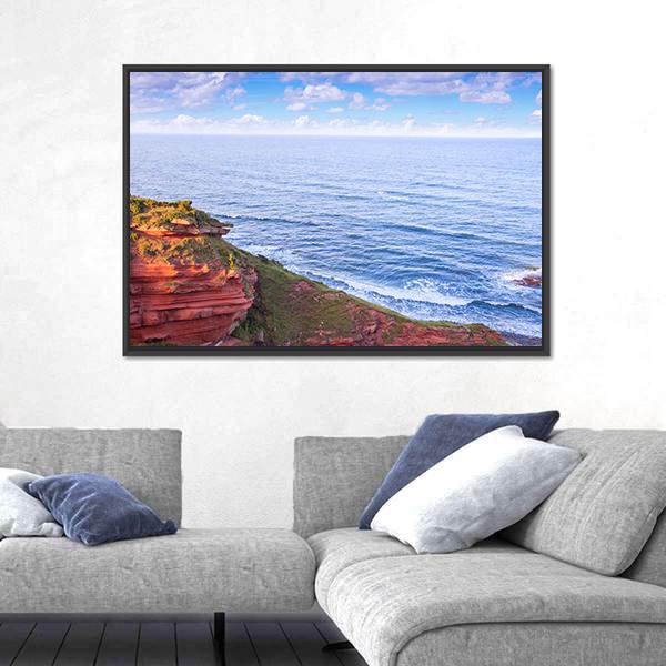 Red Layered Cliffs Of Scotland's Canvas Wall Art-3 Horizontal-Gallery Wrap-25" x 16"-Tiaracle