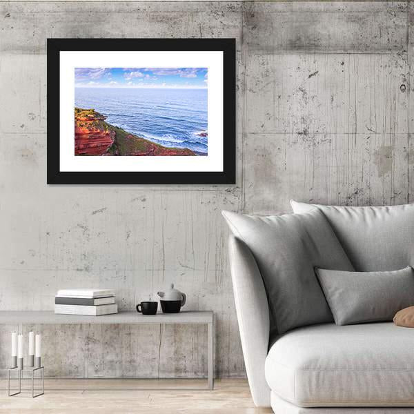 Red Layered Cliffs Of Scotland's Canvas Wall Art-3 Horizontal-Gallery Wrap-25" x 16"-Tiaracle