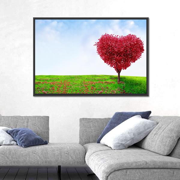 Red Love Tree In Summer Canvas Wall Art-5 Horizontal-Gallery Wrap-22" x 12"-Tiaracle