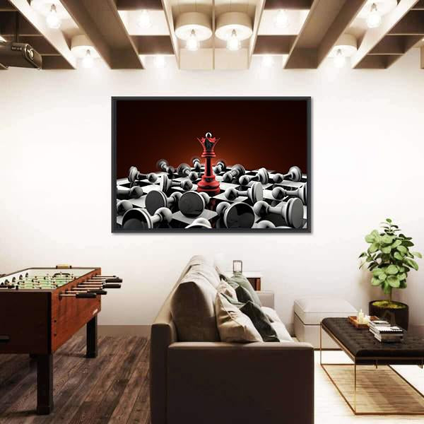 Red Queen And Gray Pawn Chess Canvas Wall Art-5 Horizontal-Gallery Wrap-22&quot; x 12&quot;-Tiaracle