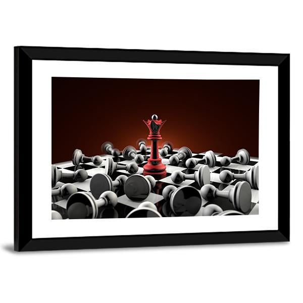 Red Queen And Gray Pawn Chess Canvas Wall Art-5 Horizontal-Gallery Wrap-22&quot; x 12&quot;-Tiaracle
