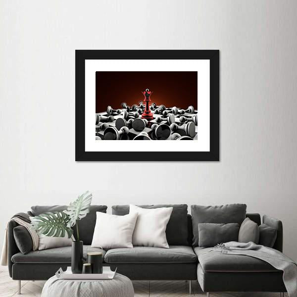 Red Queen And Gray Pawn Chess Canvas Wall Art-5 Horizontal-Gallery Wrap-22" x 12"-Tiaracle
