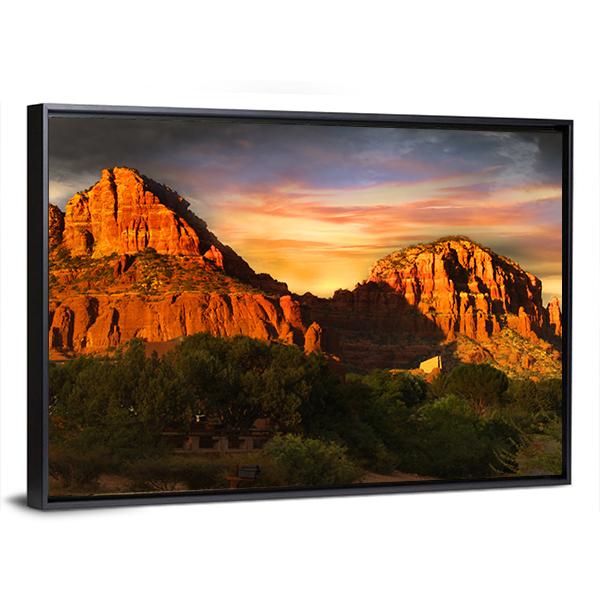 Red Rock Mountains Of Sedona Canvas Wall Art-3 Horizontal-Gallery Wrap-25" x 16"-Tiaracle