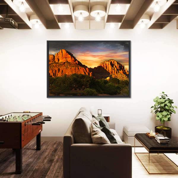 Red Rock Mountains Of Sedona Canvas Wall Art-3 Horizontal-Gallery Wrap-25" x 16"-Tiaracle
