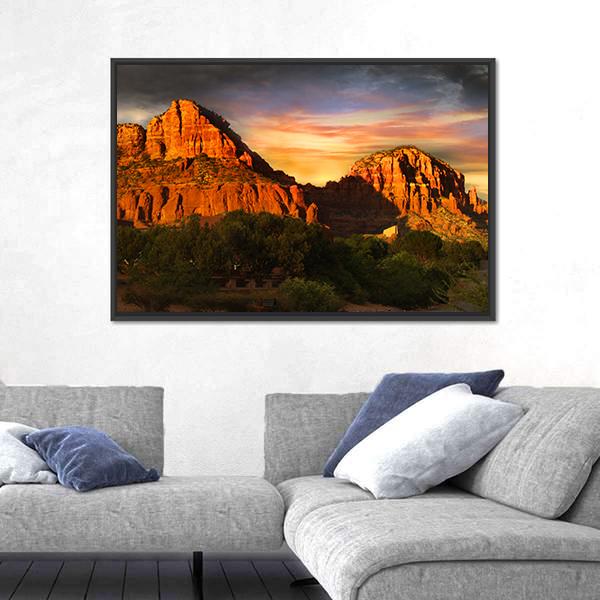 Red Rock Mountains Of Sedona Canvas Wall Art-3 Horizontal-Gallery Wrap-25" x 16"-Tiaracle
