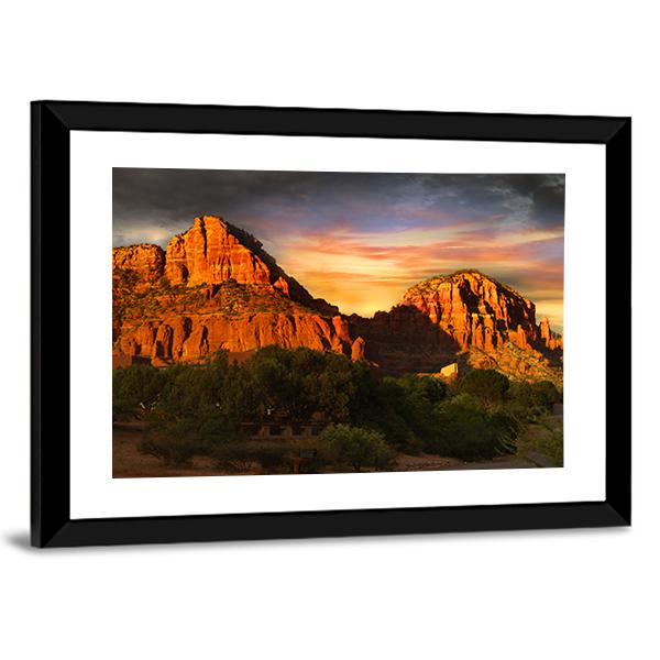 Red Rock Mountains Of Sedona Canvas Wall Art-3 Horizontal-Gallery Wrap-25" x 16"-Tiaracle