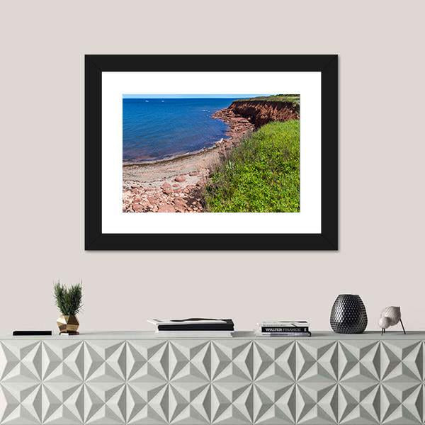 Red Rocks And Cliffs On Cavendish Beach In Edward Island Canvas Wall Art-1 Piece-Framed Print-20" x 16"-Tiaracle