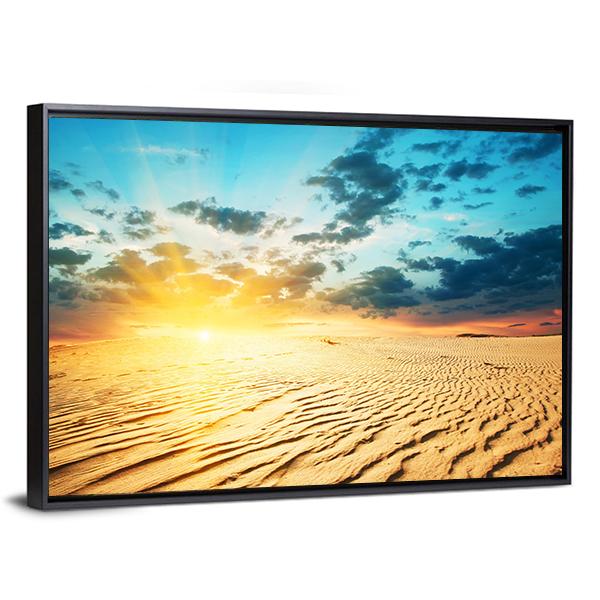 Red Sunset In A Desert With Dunes Canvas Wall Art-3 Horizontal-Gallery Wrap-25" x 16"-Tiaracle