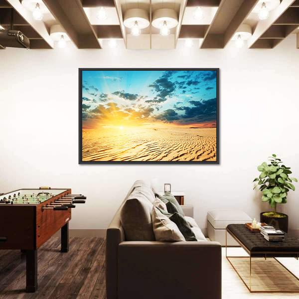 Red Sunset In A Desert With Dunes Canvas Wall Art-3 Horizontal-Gallery Wrap-25" x 16"-Tiaracle