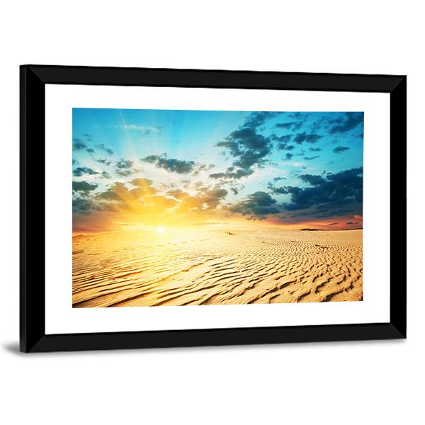 Red Sunset In A Desert With Dunes Canvas Wall Art-3 Horizontal-Gallery Wrap-25" x 16"-Tiaracle