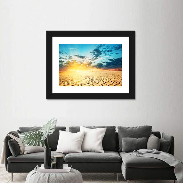 Red Sunset In A Desert With Dunes Canvas Wall Art-3 Horizontal-Gallery Wrap-25" x 16"-Tiaracle
