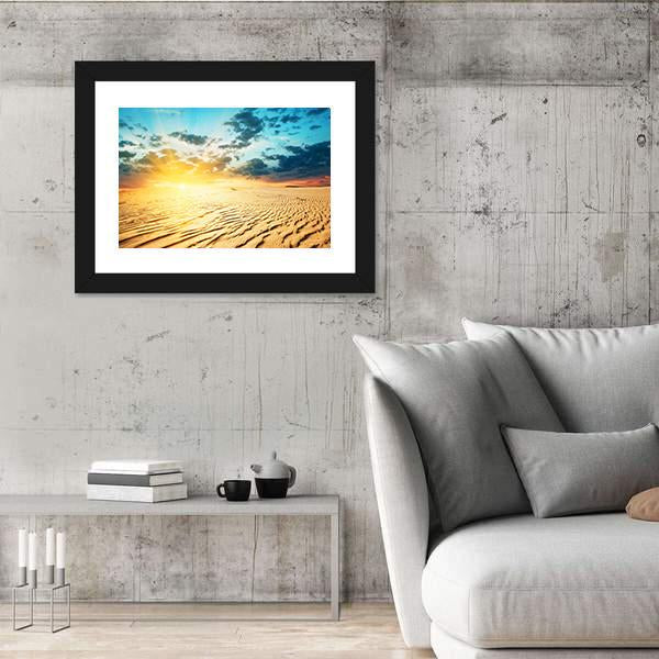 Red Sunset In A Desert With Dunes Canvas Wall Art-3 Horizontal-Gallery Wrap-25" x 16"-Tiaracle