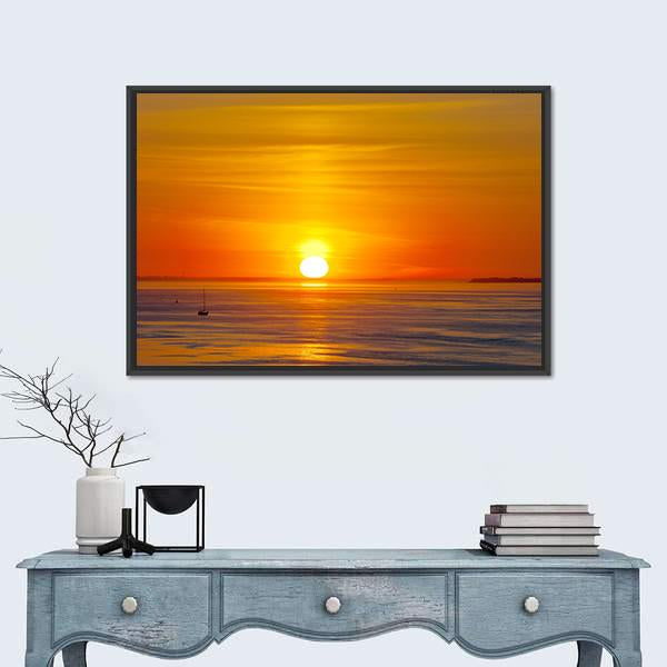 Red Sunset Over The Sea Canvas Wall Art-1 Piece-Floating Frame-24" x 16"-Tiaracle