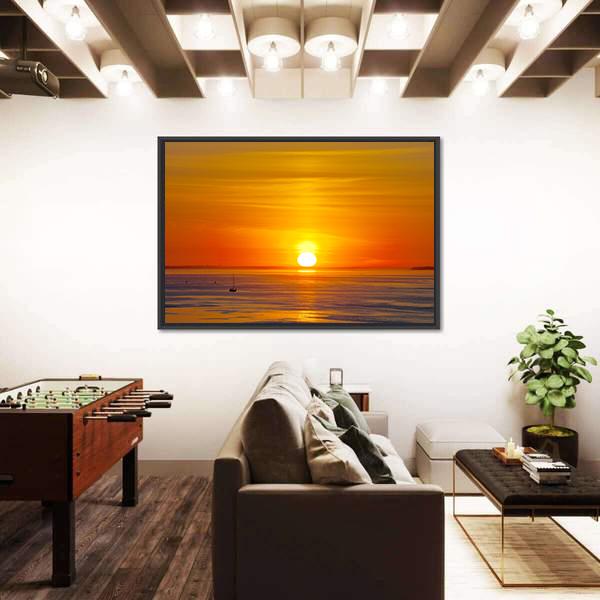 Red Sunset Over The Sea Canvas Wall Art-3 Horizontal-Gallery Wrap-25" x 16"-Tiaracle