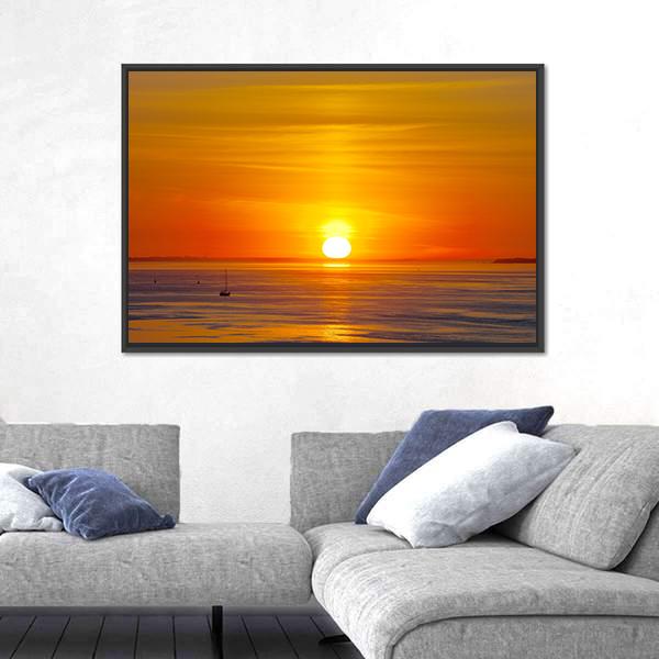 Red Sunset Over The Sea Canvas Wall Art-3 Horizontal-Gallery Wrap-25" x 16"-Tiaracle