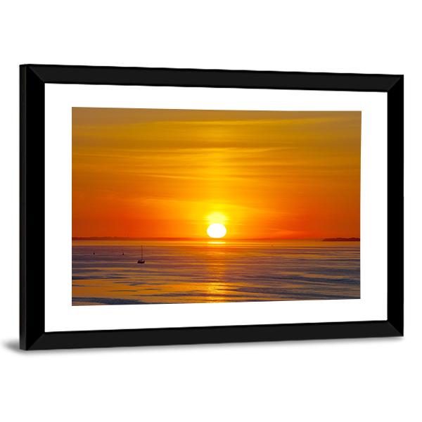 Red Sunset Over The Sea Canvas Wall Art-3 Horizontal-Gallery Wrap-25" x 16"-Tiaracle