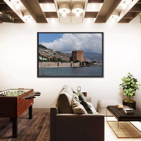 Red Tower And Castle Wall Of Alanya In Turkey Canvas Wall Art-3 Horizontal-Gallery Wrap-25" x 16"-Tiaracle