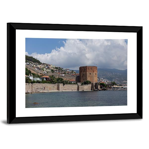 Red Tower And Castle Wall Of Alanya In Turkey Canvas Wall Art-3 Horizontal-Gallery Wrap-25" x 16"-Tiaracle