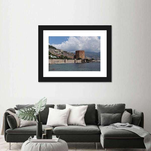 Red Tower And Castle Wall Of Alanya In Turkey Canvas Wall Art-3 Horizontal-Gallery Wrap-25" x 16"-Tiaracle