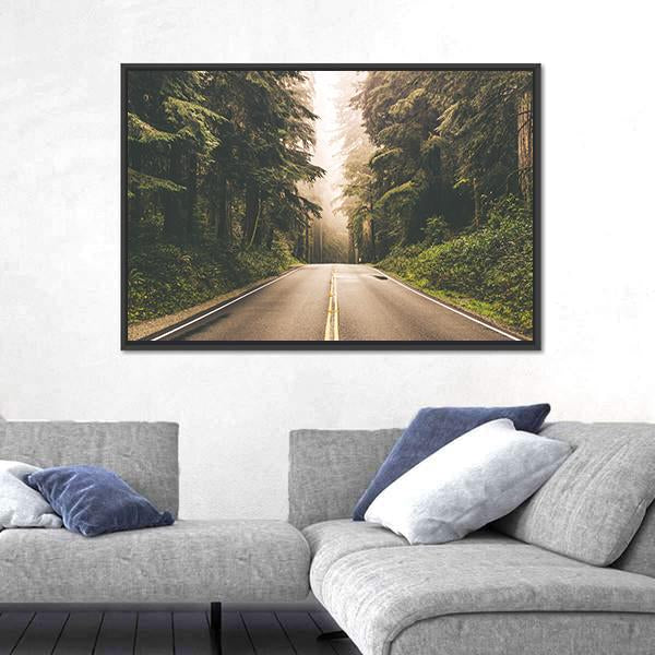 Redwood Forest Highway In California Canvas Wall Art-3 Horizontal-Gallery Wrap-25" x 16"-Tiaracle