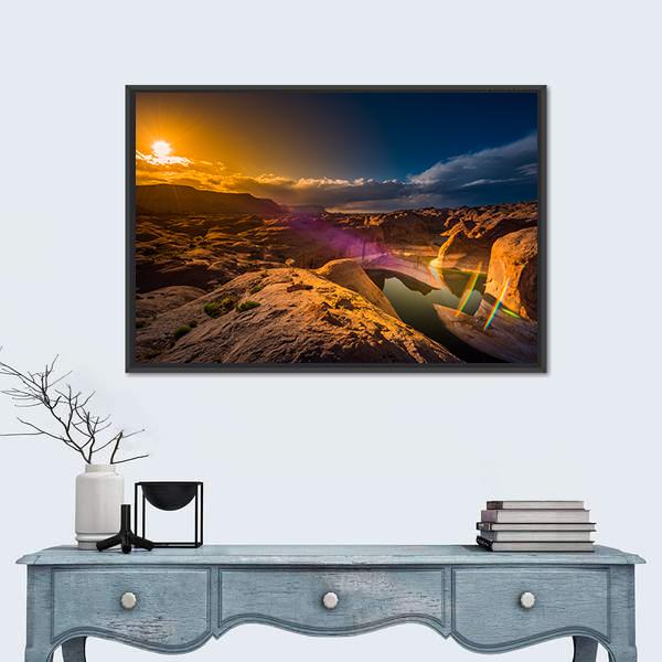 Reflection Canyon At Sunset Lake Powell Utah Canvas Wall Art-1 Piece-Floating Frame-36" x 24"-Tiaracle