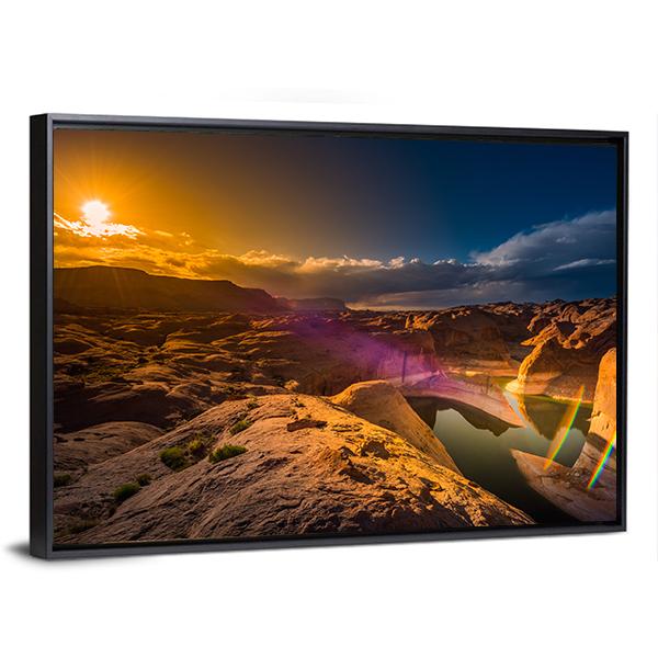 Reflection Canyon At Sunset Lake Powell Utah Canvas Wall Art-3 Horizontal-Gallery Wrap-25" x 16"-Tiaracle